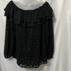 Michael Kors Womens Black Ruffle Off Shoulder Pattern Blouse Size Medium